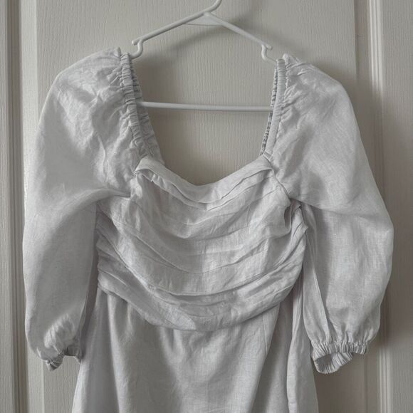 Faithfull The Brand Venezia Pleated Linen Mini Dress 4 - Picture 5 of 9